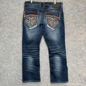 Affliction Ace Denim Jeans Mens 32 32x28 Embroidered Grunge Rock Biker Pants